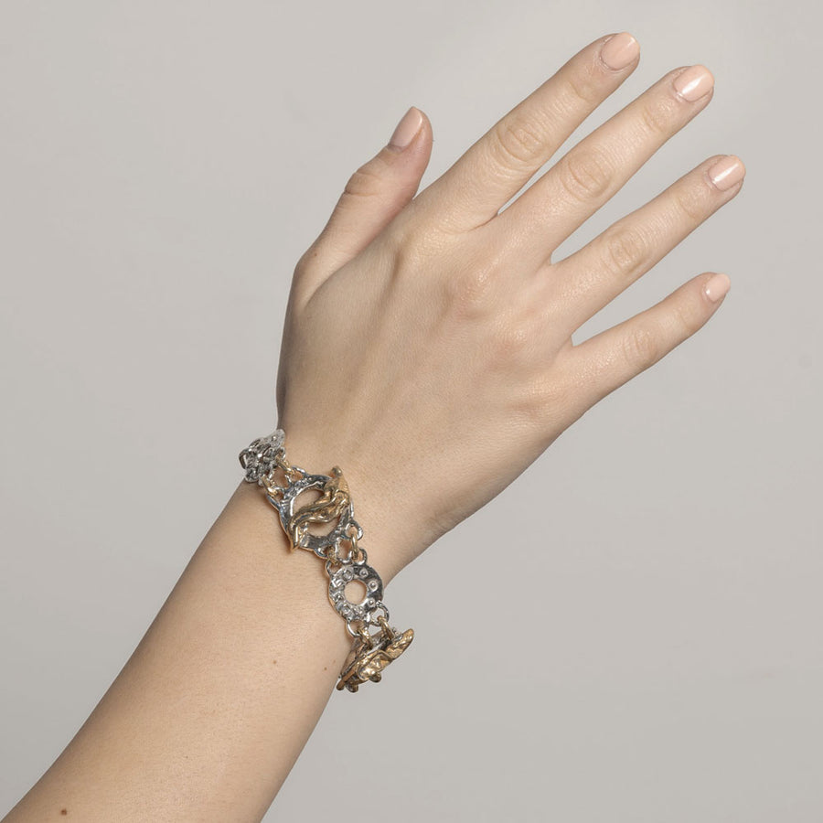 Bracciale snodato unisex Rosso e piccante argento 925 e bronzo -  BA058