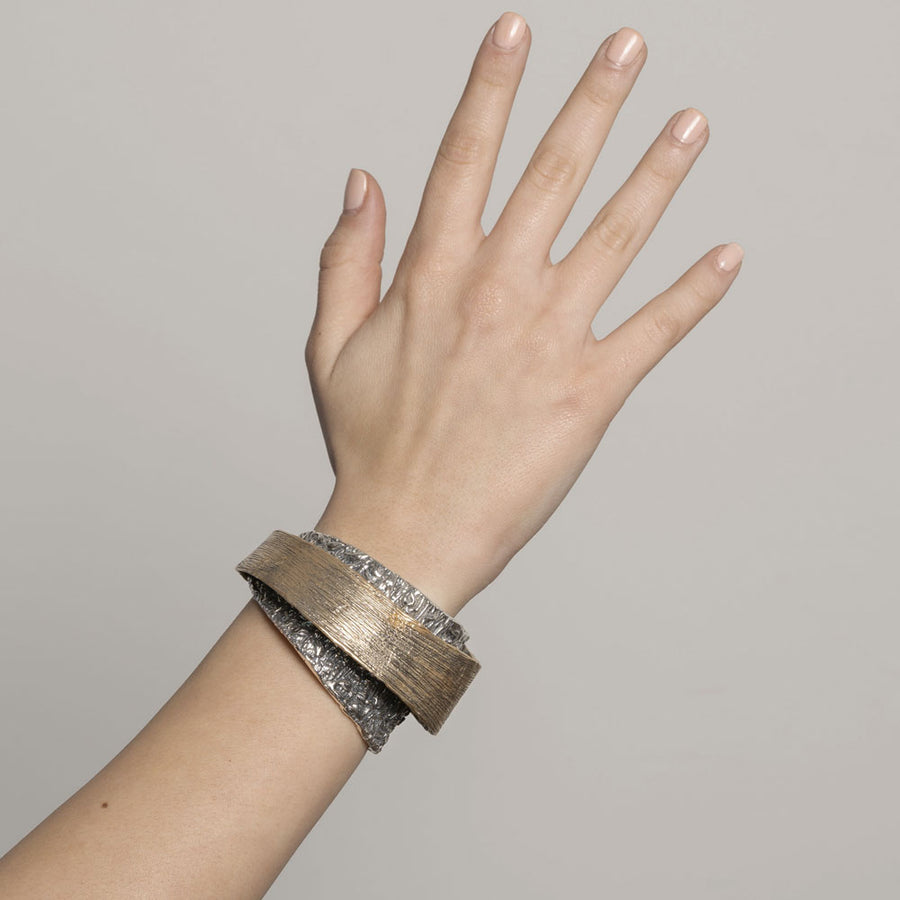 Bracciale rigido Giardino Segreto in argento 925 e bronzo – Gioiello artigianale Made in Italy- BA063