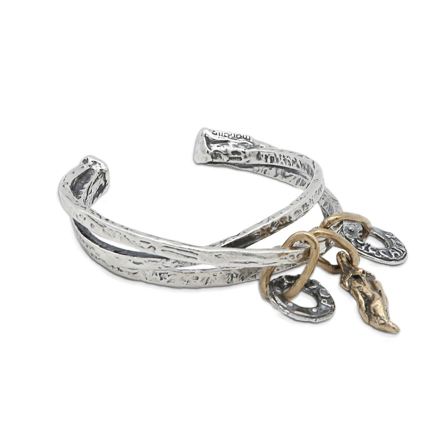 Bracciale rigido Rosso e piccante con charm argento 925 e bronzo - BA064