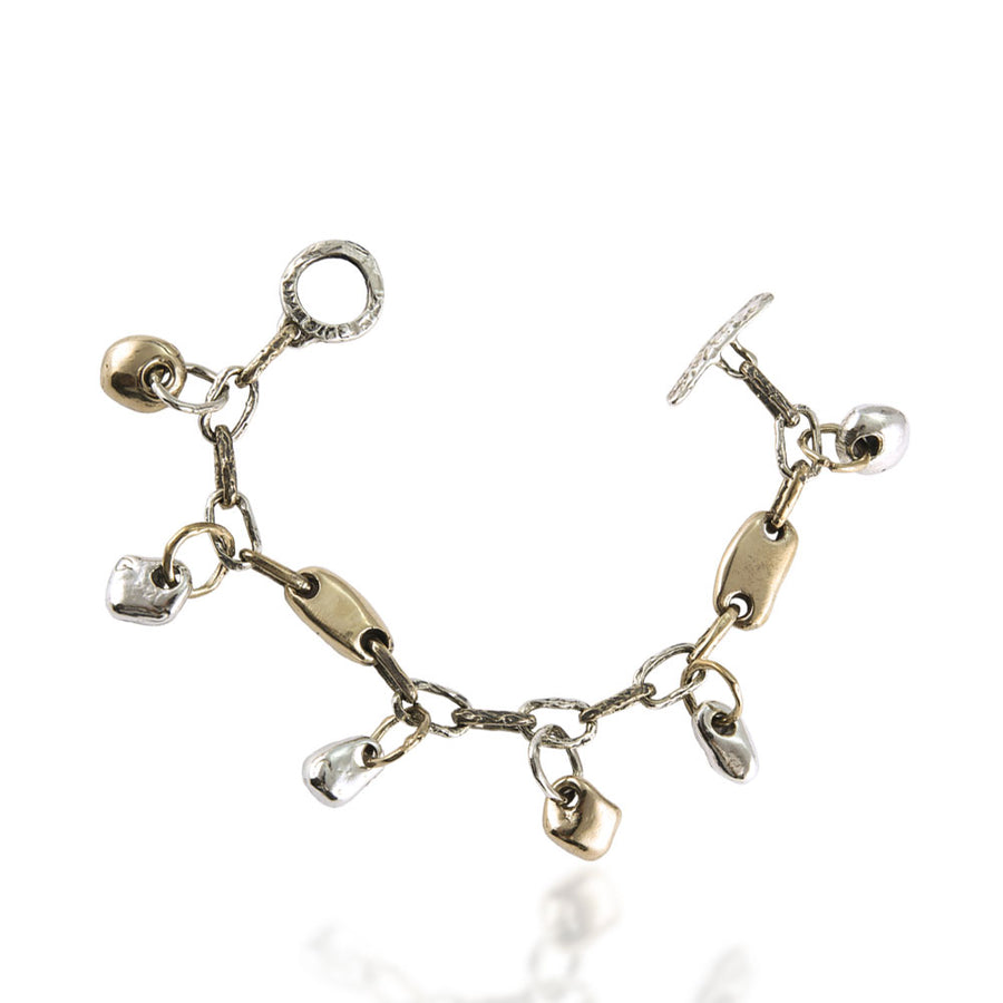 Bracciale unisex maglia catena charm  sassi argento 925 e bronzo -  BA070