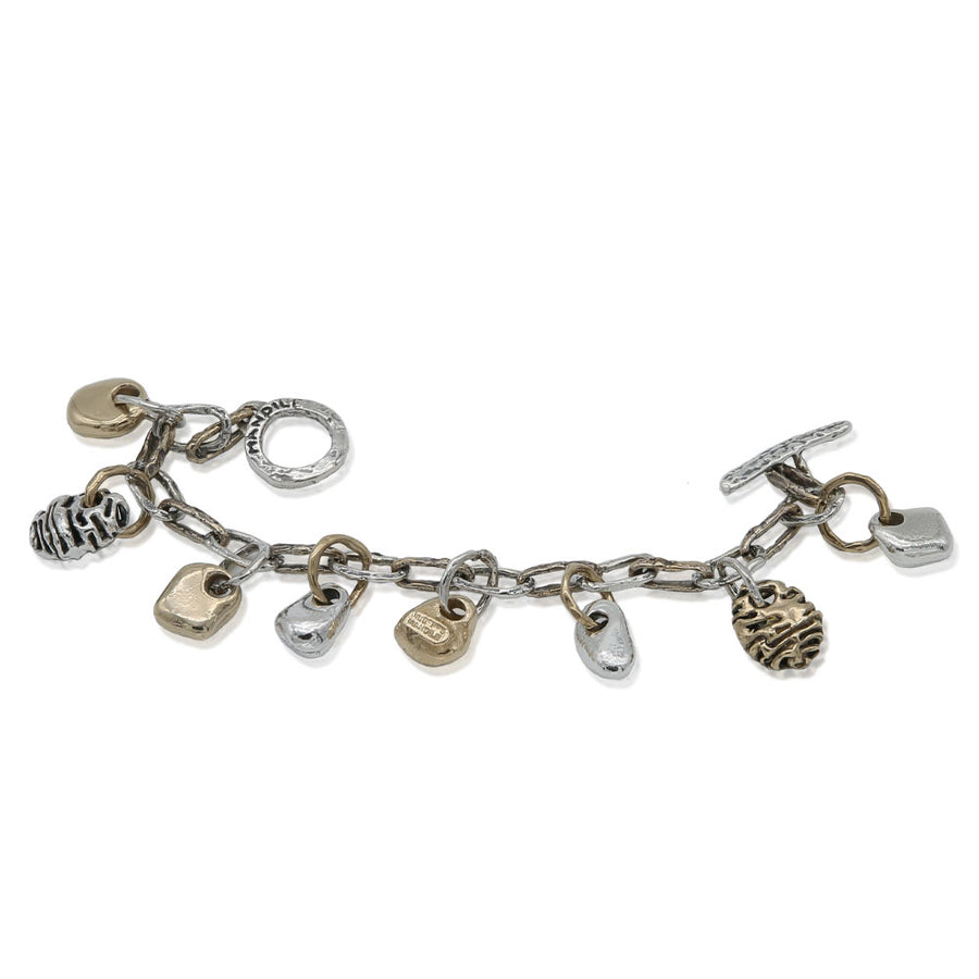 Bracciale Sassi charms maglia argento 925 e bronzo - BA071