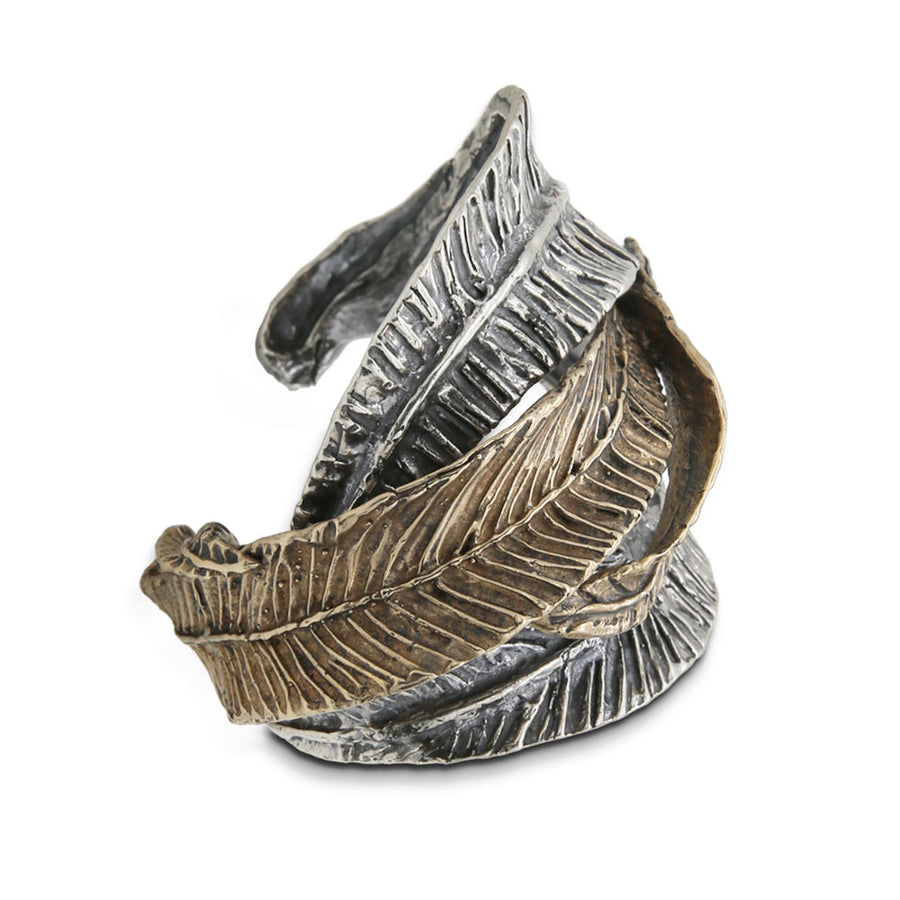 Bracciale rigido Foglie lunghe argento 925 e bronzo - BA073