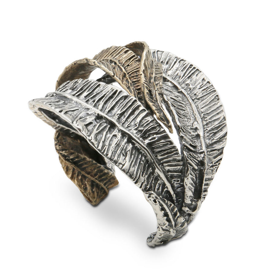 Bracciale rigido Foglie lunghe argento 925 e bronzo - BA073
