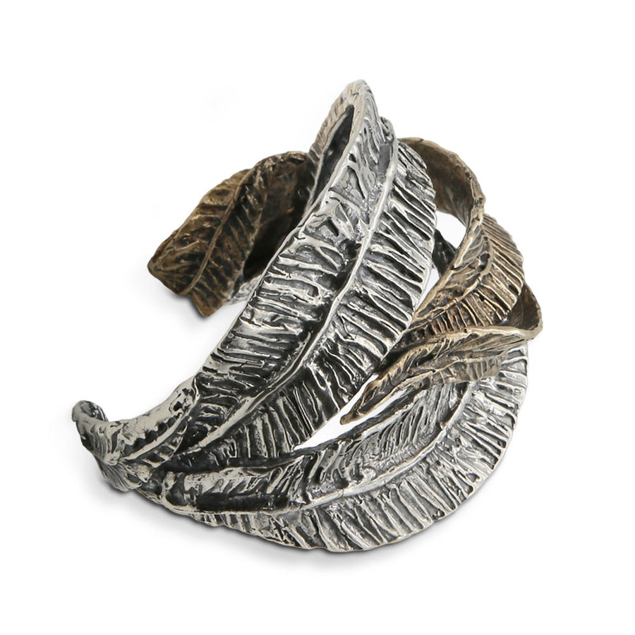 Bracciale rigido Foglie lunghe argento 925 e bronzo - BA073