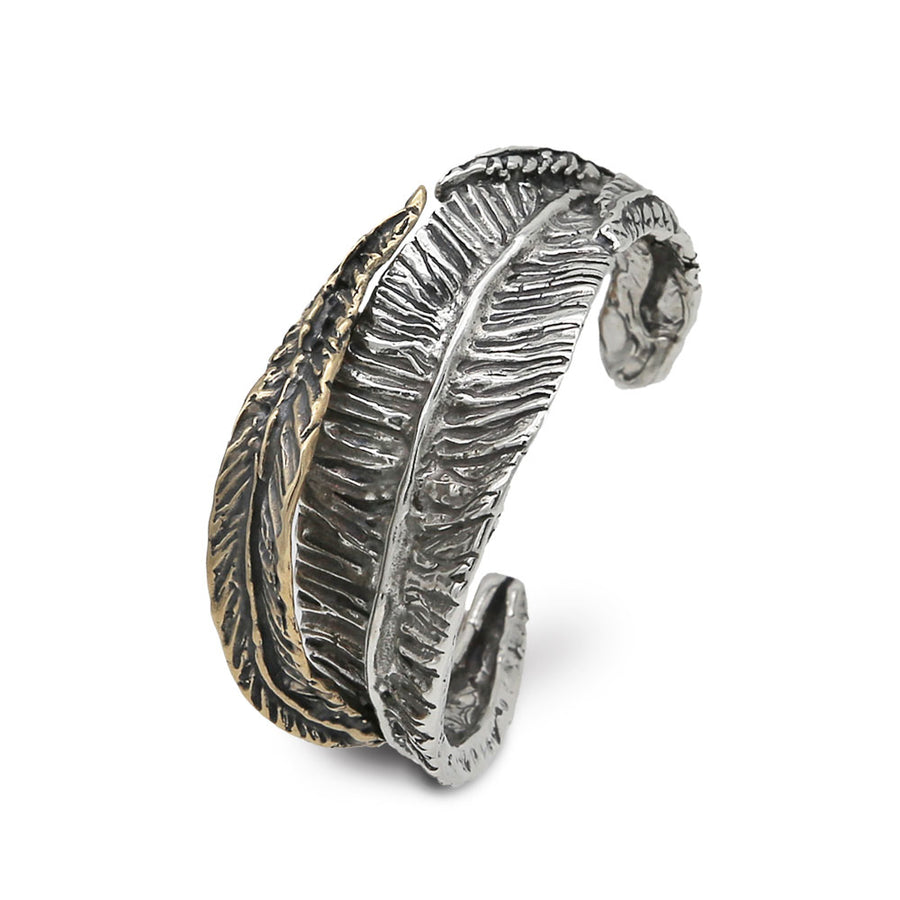 Bracciale rigido foglie lunghe argento 925 e bronzo - BA073c