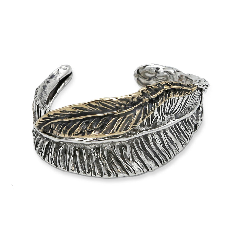 Bracciale rigido foglie lunghe argento 925 e bronzo - BA073c