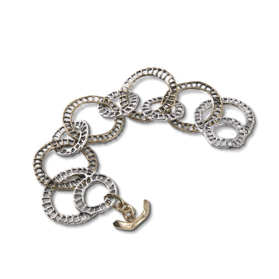 Bracciale maglia cerchi argento 925 e bronzo - BA074