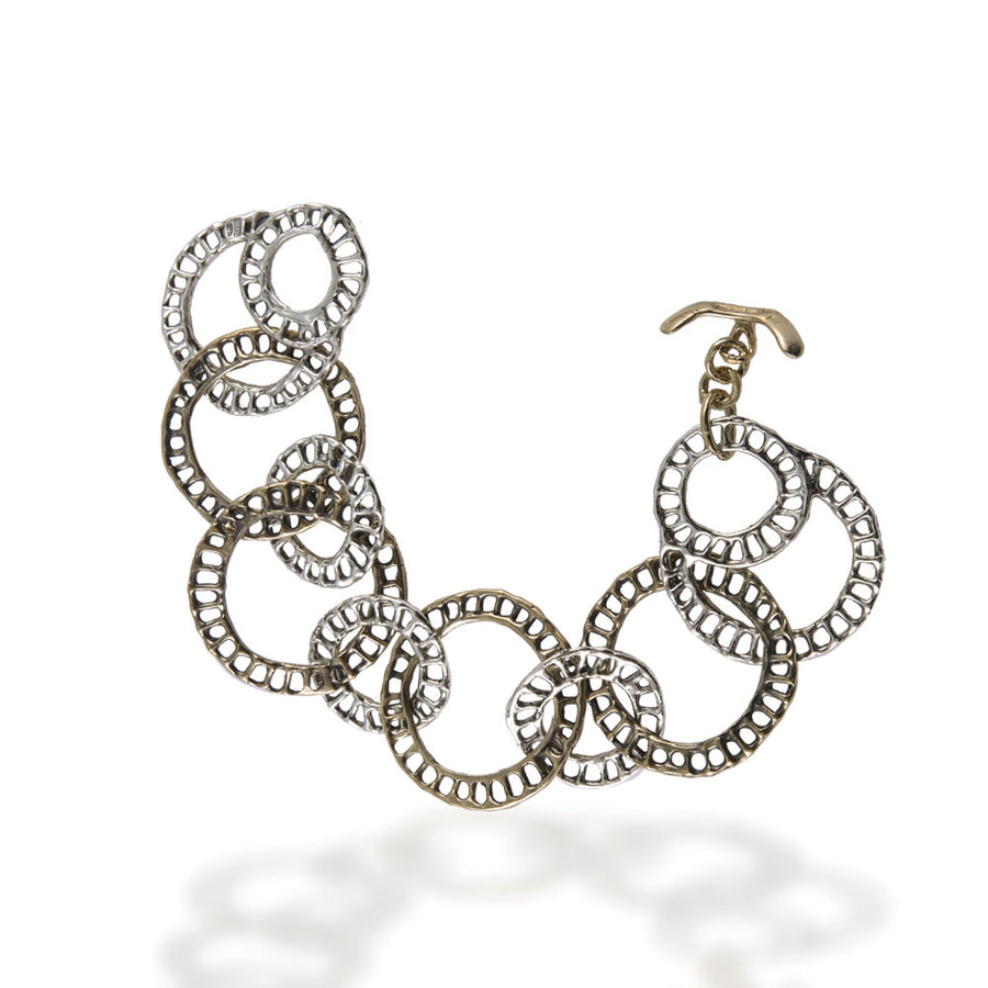 Bracciale maglia cerchi argento 925 e bronzo - BA074