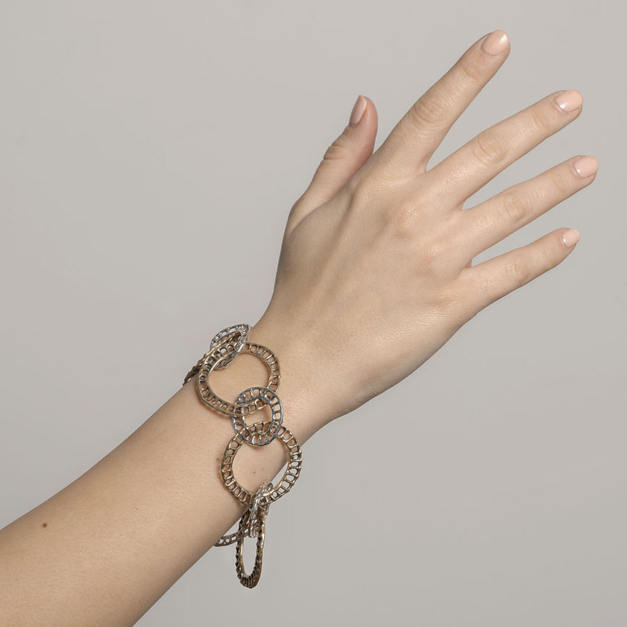 Bracciale maglia cerchi argento 925 e bronzo - BA074
