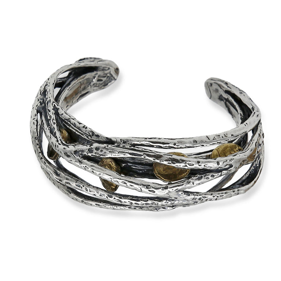 Bracciale rigido Sassi argento 925 e pepite bronzo - BA076