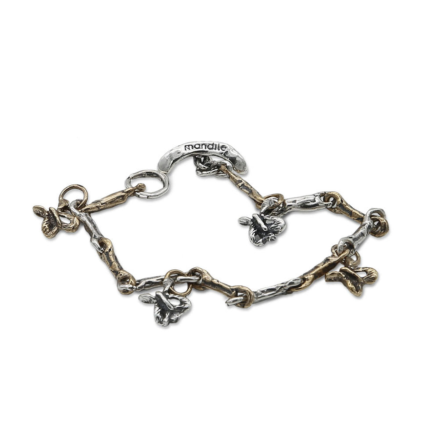 Bracciale unisex charm farfalle maglia barrette a otto argento 925 e  bronzo - BA085farfalle