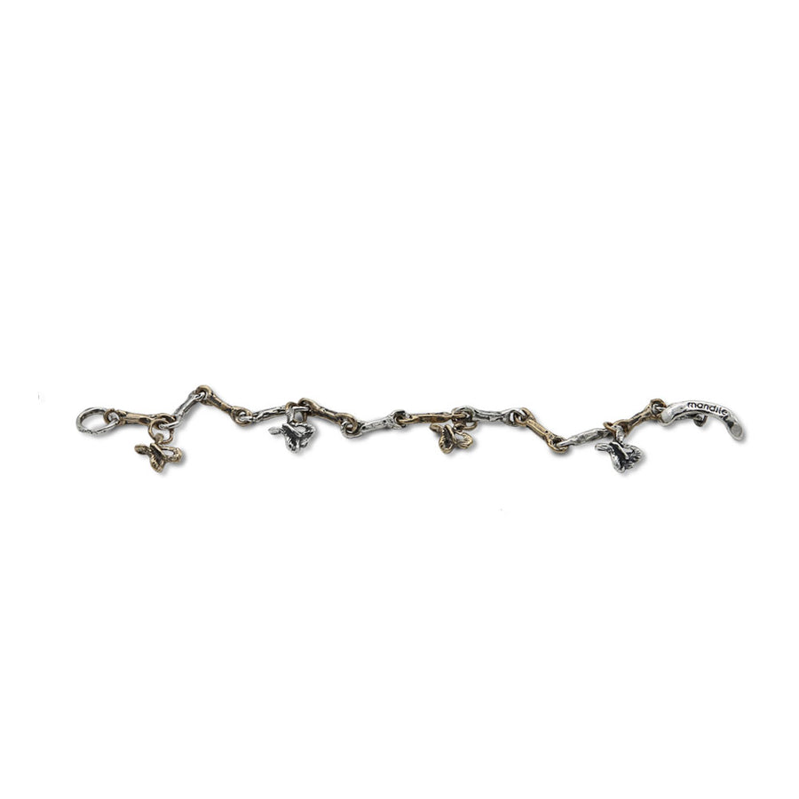 Bracciale unisex charm farfalle maglia barrette a otto argento 925 e  bronzo - BA085farfalle
