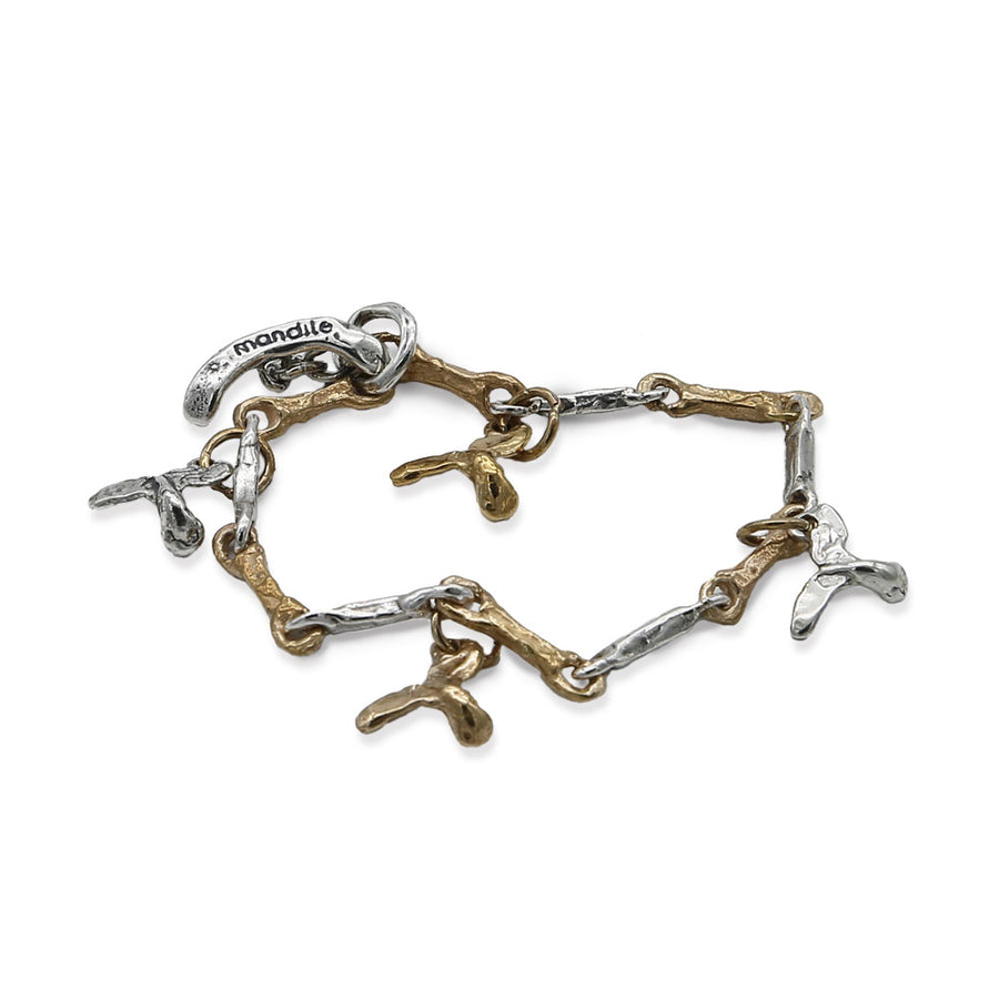Bracciale unisex charm balena maglia argento 925 e bronzo -  BA085code balena