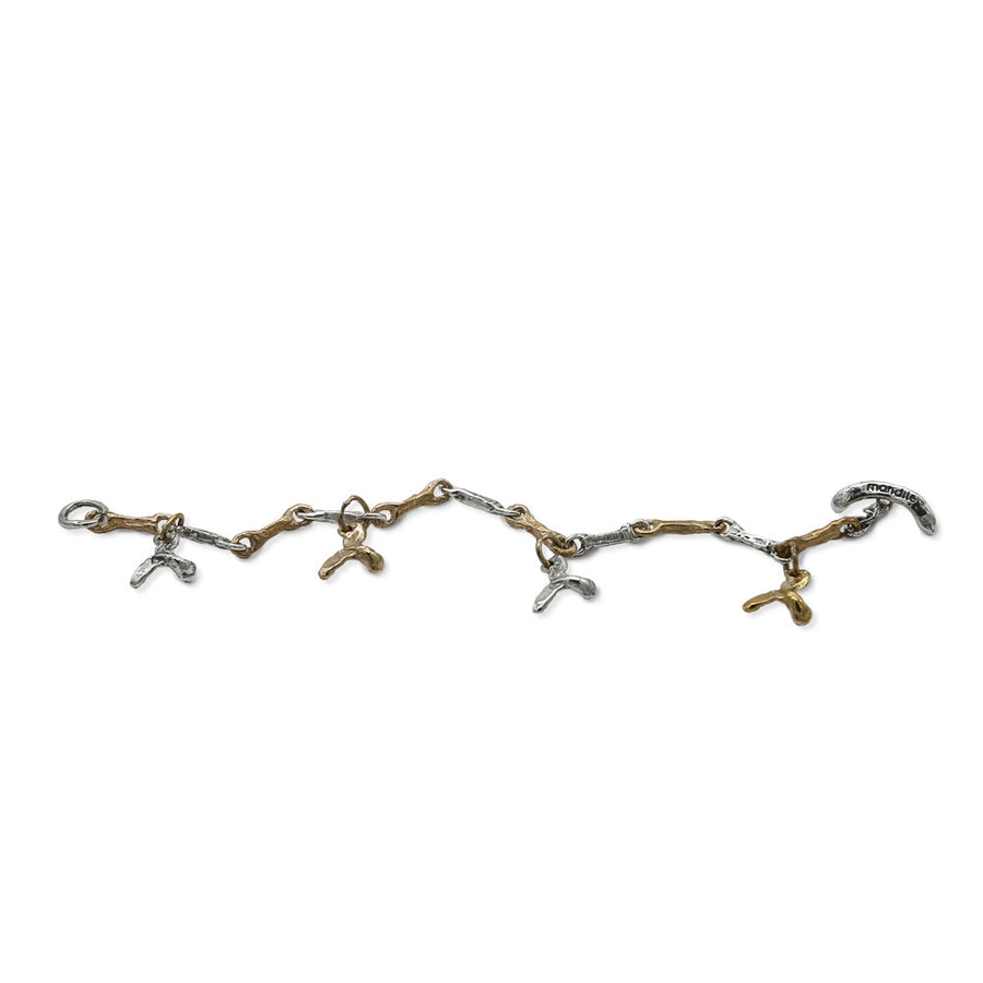 Bracciale unisex charm balena maglia argento 925 e bronzo -  BA085code balena