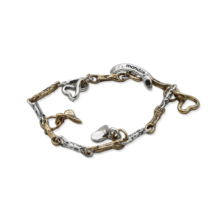 Bracciale maglia  charms cuoricini argento 925 e bronzo -  BA085cuori