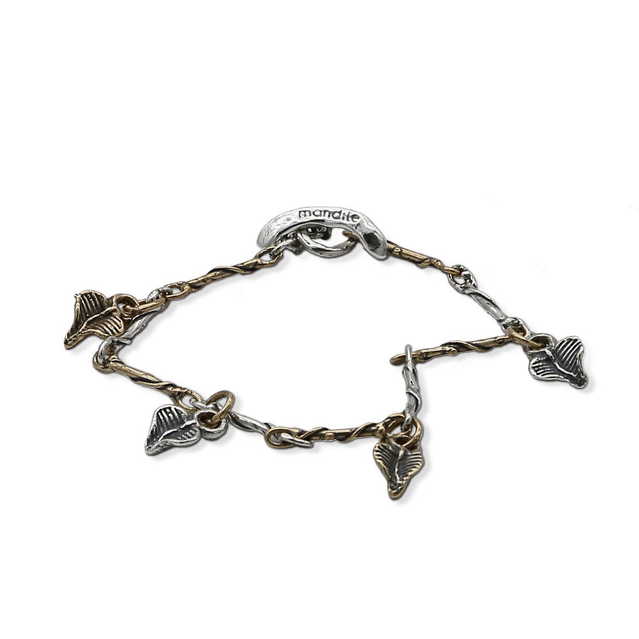 Bracciale maglia charms foglioline a cuore argento 925 e bronzo - BA086foglioline