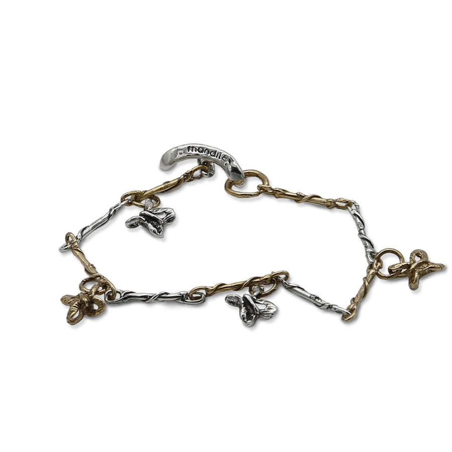 Bracciale maglia charm farfalle argento 925 e bronzo - BA086farfalle