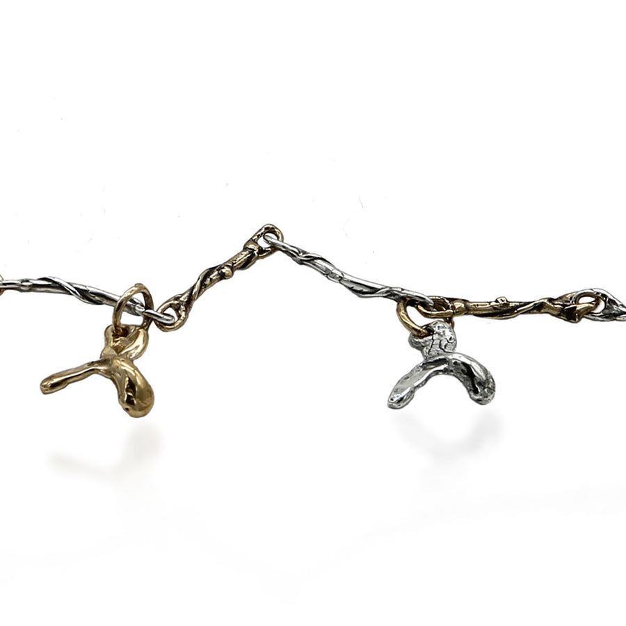Bracciale unisex  maglia charm balena  argento 925 e bronzo - BA086balena