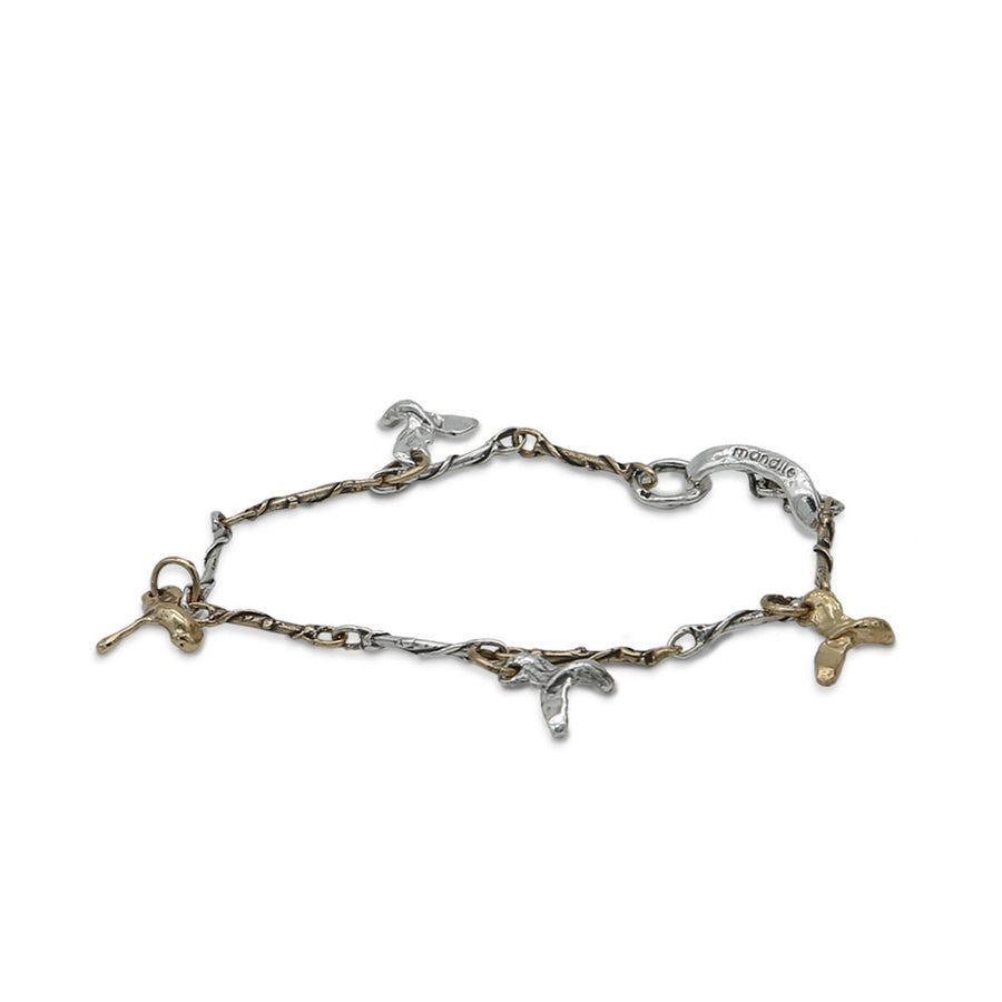 Bracciale unisex  maglia charm balena  argento 925 e bronzo - BA086balena
