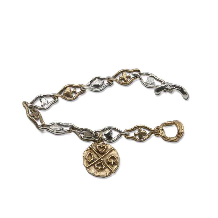 Bracciale unisex snodato charm Poker argento 925 e bronzo - BA092