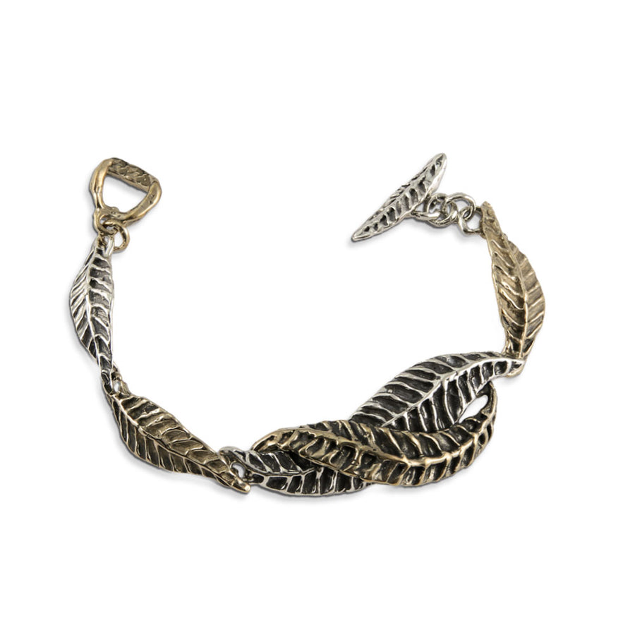 Bracciale semirigido Foglie lunghe argento 925 e bronzo - BA095