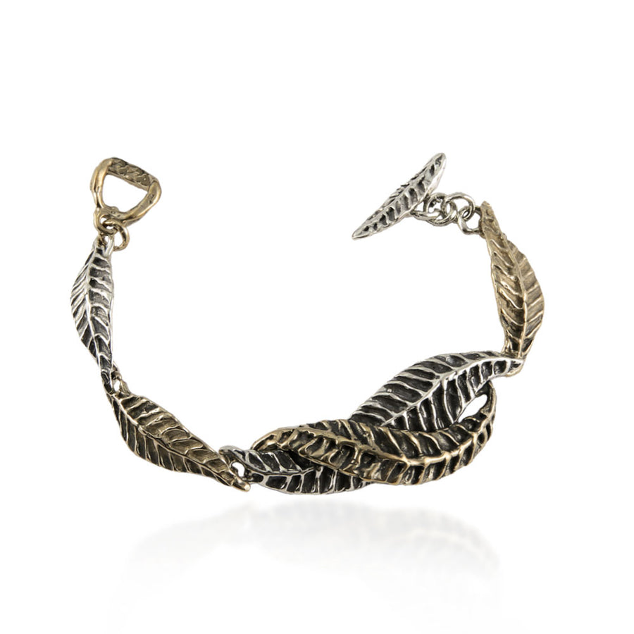 Bracciale semirigido Foglie lunghe argento 925 e bronzo - BA095