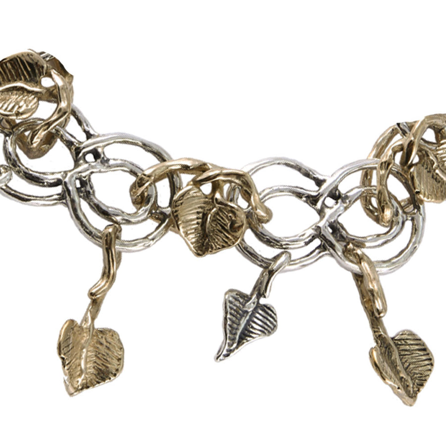 Bracciale maglia Foglie a cuore charms argento 925 e bronzo -  BA096