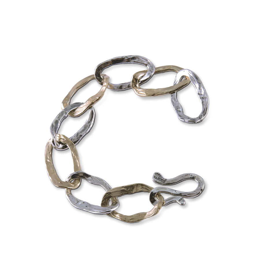 Bracciale catena Maglie spatolate argento 925 e bronzo - BA109