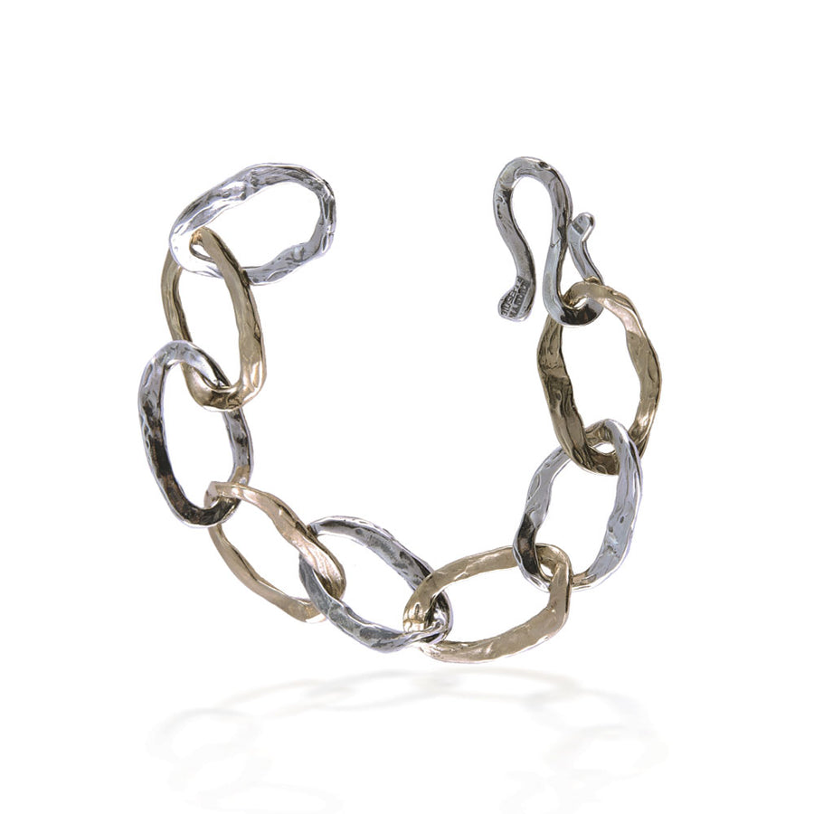 Bracciale catena Maglie spatolate argento 925 e bronzo - BA109