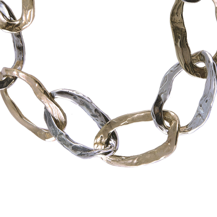 Bracciale catena Maglie spatolate argento 925 e bronzo - BA109