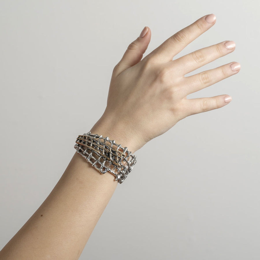 Bracciale rigido Ragnatela argento 925 e bronzo - BA111