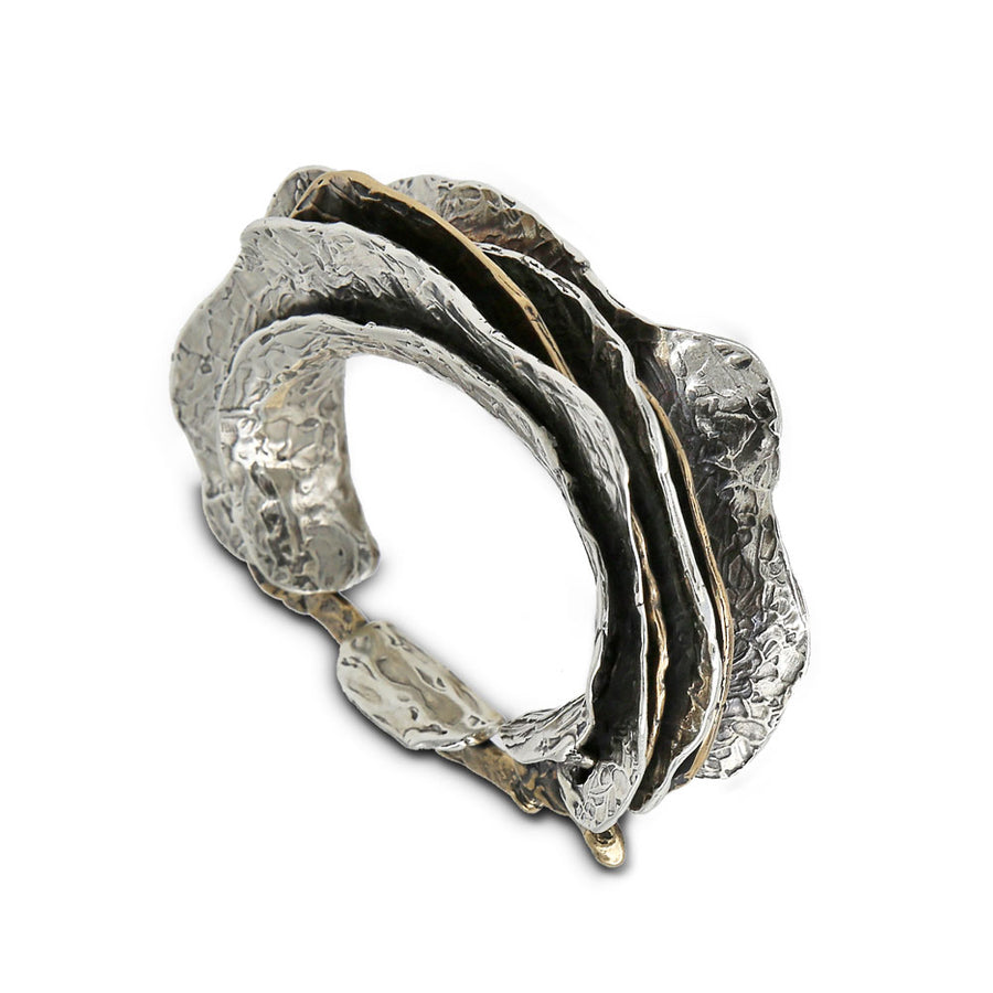 Bracciale Rigido Ostrea in Argento 925 e Bronzo - Gioiello Artigianale Made in Italy (BA121)
