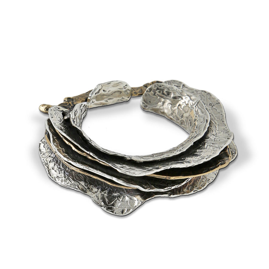 Bracciale Rigido Ostrea in Argento 925 e Bronzo - Gioiello Artigianale Made in Italy (BA121)
