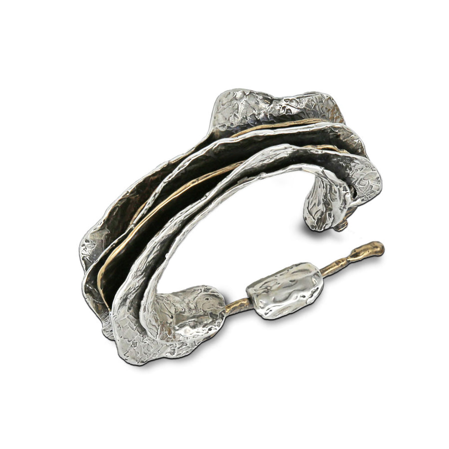 Bracciale Rigido Ostrea in Argento 925 e Bronzo - Gioiello Artigianale Made in Italy (BA121)