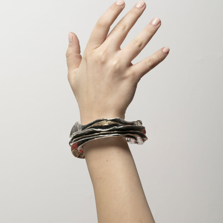 Bracciale Rigido Ostrea in Argento 925 e Bronzo - Gioiello Artigianale Made in Italy (BA121)