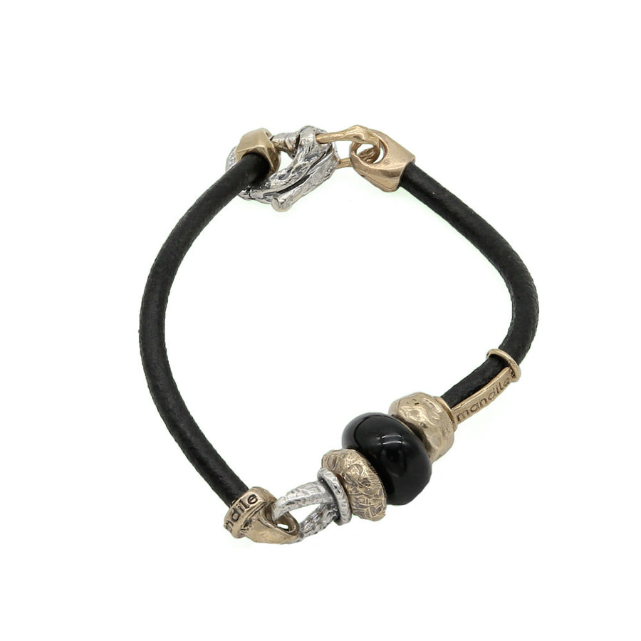 Bracciale unisex cinturino vero cuoio sassolini argento 925 bronzo e pietra semipreziosa - BA123