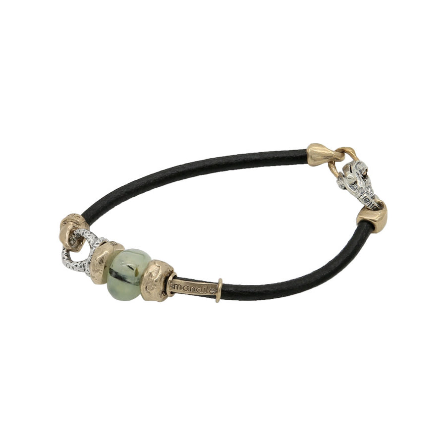 Bracciale unisex cinturino vero cuoio sassolini argento 925 bronzo e pietra semipreziosa - BA123