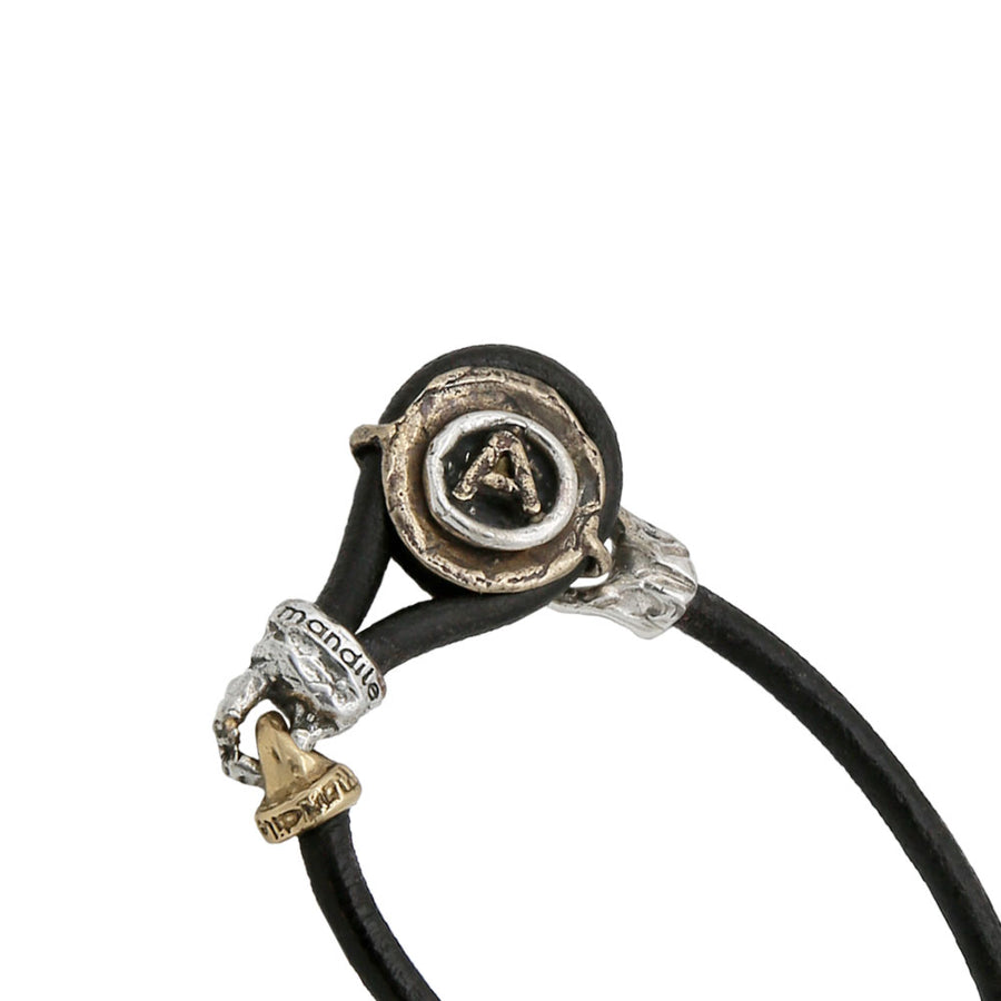 Bracciale unisex personalizzabile con iniziale argento 925 e bronzo cinturino cuoio - BA128