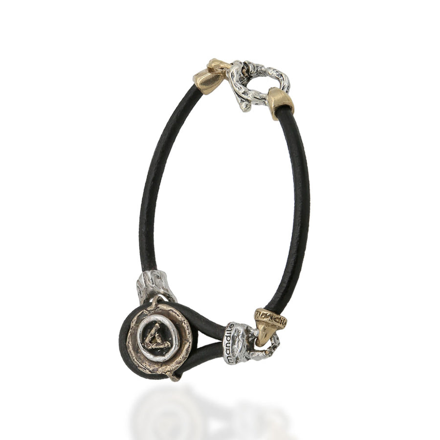 Bracciale unisex personalizzabile con iniziale argento 925 e bronzo cinturino cuoio - BA128