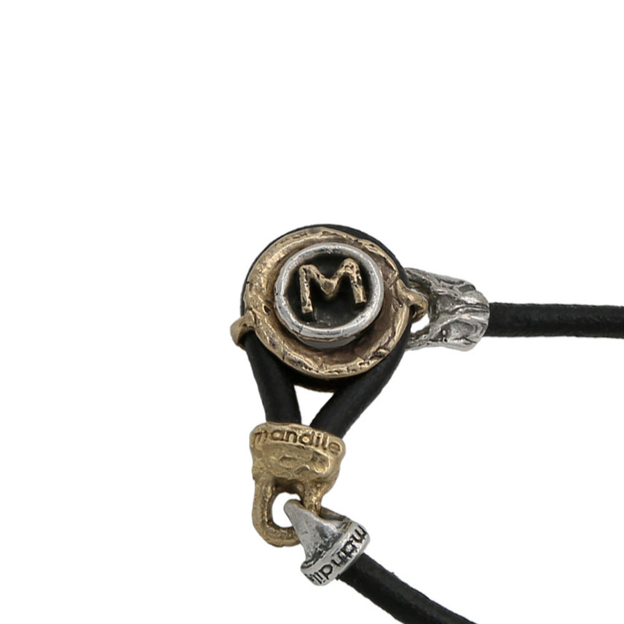 Bracciale unisex personalizzabile con iniziale argento 925 e bronzo cinturino cuoio - BA128