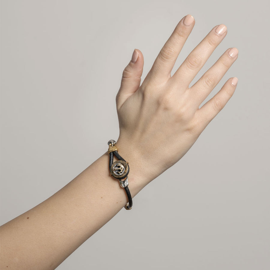 Bracciale unisex personalizzabile con iniziale argento 925 e bronzo cinturino cuoio - BA128