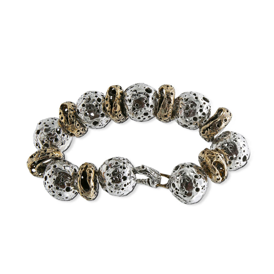 Bracciale snodato Galaxias sfere grandi argento 925 e bronzo -  BA136