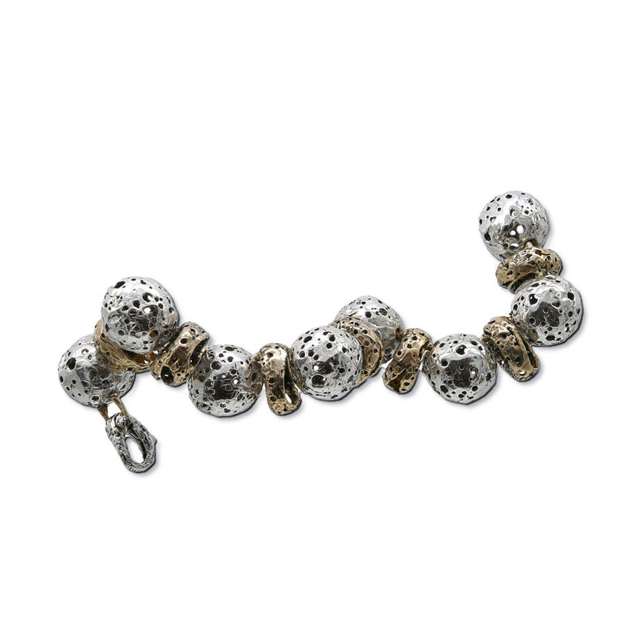 Bracciale snodato Galaxias sfere grandi argento 925 e bronzo -  BA136