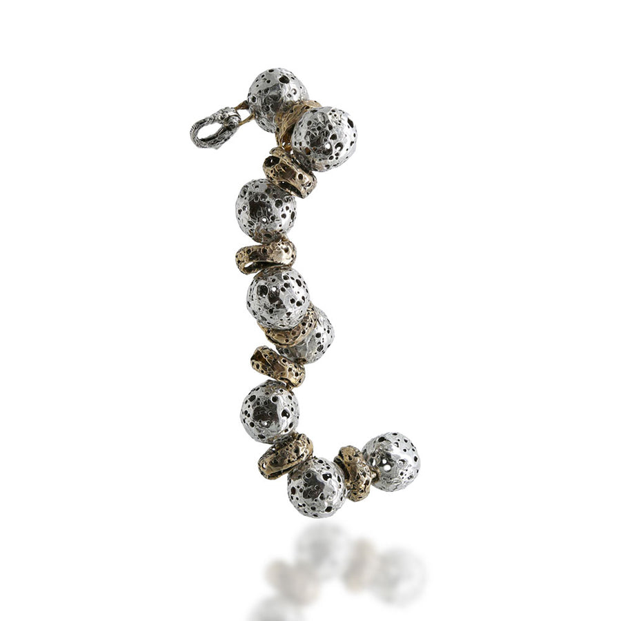 Bracciale snodato Galaxias sfere grandi argento 925 e bronzo -  BA136