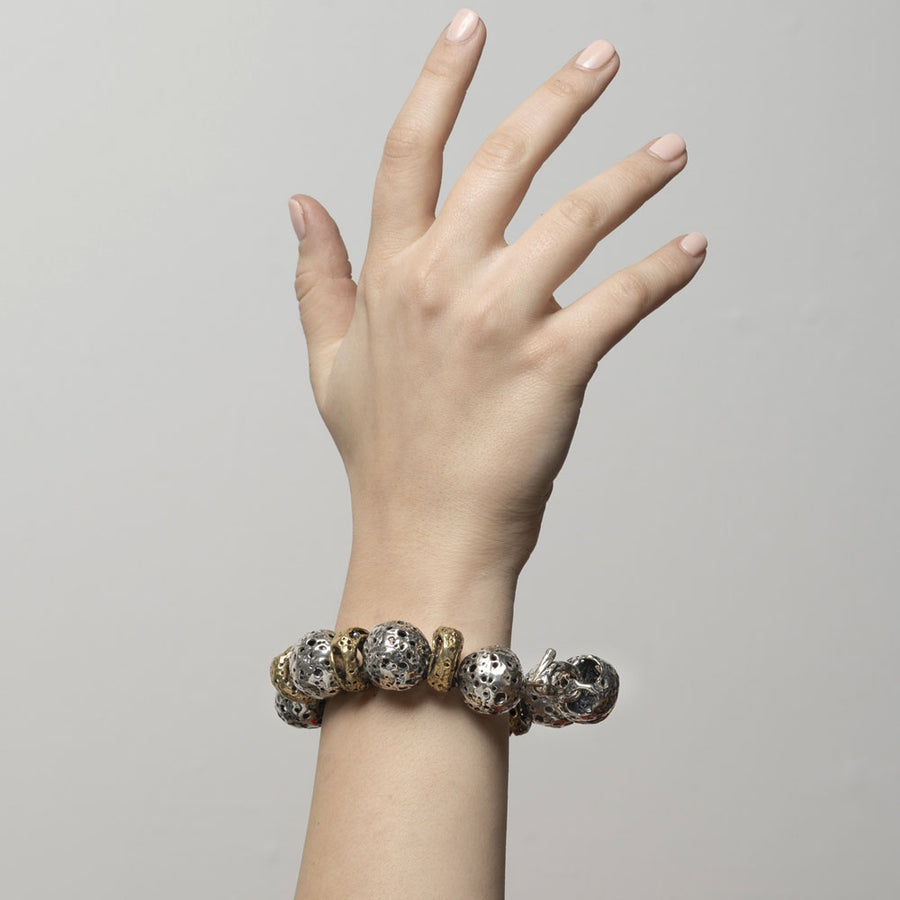 Bracciale snodato Galaxias sfere grandi argento 925 e bronzo -  BA136
