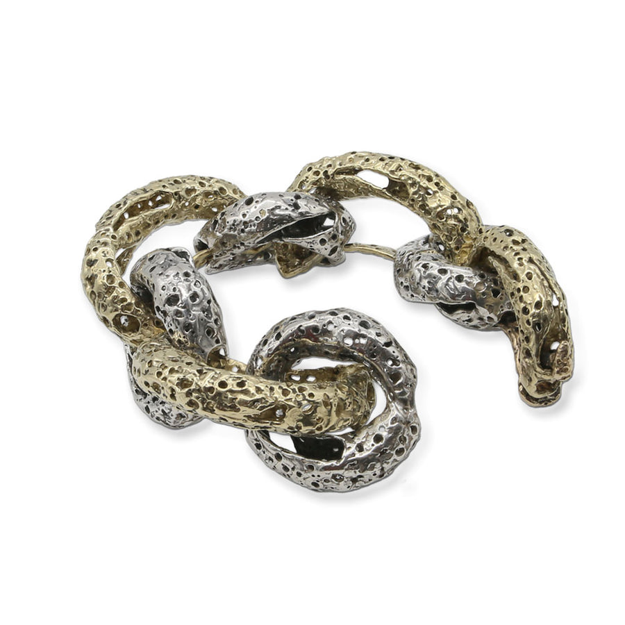 Bracciale snodato Galaxias maglie grandi argento 925 e bronzo - BA137