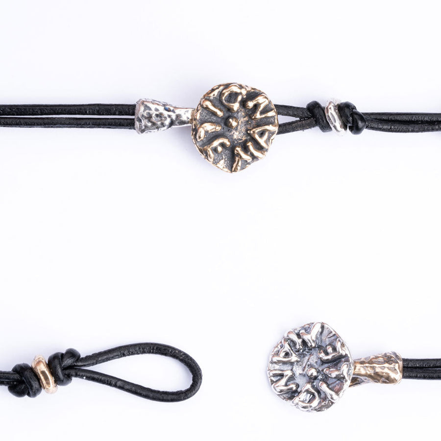 Bracciale unisex Carretto cuore argento 925 e bronzo cordino cuoio - BA143_cuore