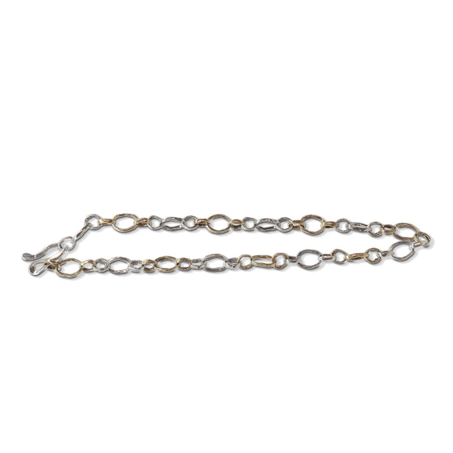Collana longuette unisex maglia anelli ovali argento 925 e bronzo - CA030b