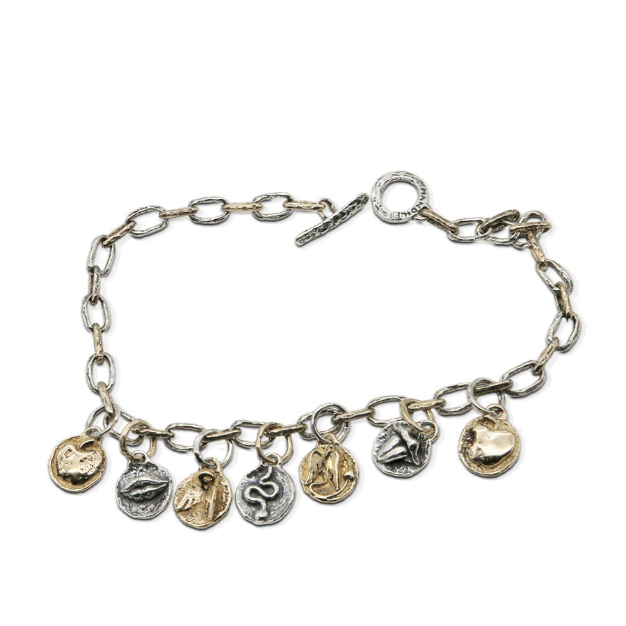 Collana girocollo Sacro e profano catena ad anelli e medaglie argento 925 e bronzo - CA055