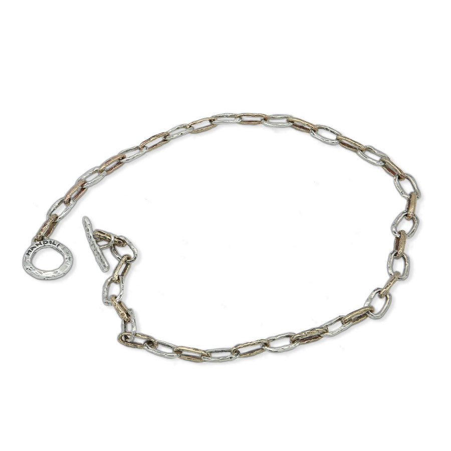 Collana  girocollo unisex maglia anelli rettangolari argento 925 e bronzo - CA055b